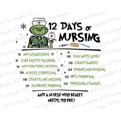 12 Days Of Nursing Grinchmas Png, Christmas Nurse Grinchmas Png, Christmas Png, Funny Registered Nurse Png, Nurse Life P