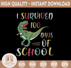 I Survived 100 Days Of School Funny T-rex SVG, 100th Day Of School T-SVG, T-rex Dinosaur School Kids SVGs