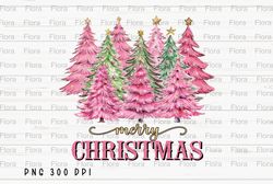 Merry Christmas PNG File, Christmas Tree Sublimation, Pink Watercolor Christmas Tree Design, Instant Digital Download