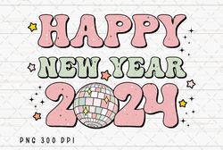 Retro Happy New Year 2024 PNG File, New Year Sublimation, 2024 PNG, Disco Ball PNG, Instant Digital Download 6