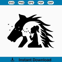 Horse Woman Girl Silhouette SVG | Horses SVG | Farm Animal Stencil TShirt Clipart Vector Graphics | Cricut Cut Files