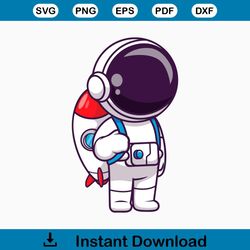 Hand Drawn Cute Astronaut With Rocket Bag SVG Cartoon Spaceman Clipart Vector Icon Digital illustration Silhouette Cut f