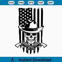 US Cowboy Skull Svg | Western Skull Svg | Western Cowboy Skeleton Svg | Cowboy Skull Png | Skull Svg | Bearded skull Png