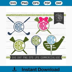 Golf Monogram SVG Cut Files for Cricut, Golfing Silhouettes, Golf Club Monogram Frame SVG Instant Download, Golf Ball Mo