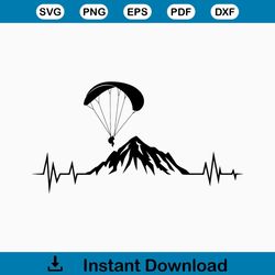 Paragliding SVG Heartbeat  paraglide svg, parachute svg, silhouette, sky diver svg, png, cut file, digital download
