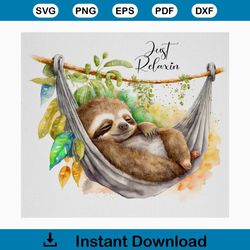 Sloth Tumbler Wrap, Just Relaxin Tumbler Wrap, Watercolor Tumbler Wrap, 20 oz Skinny Tumbler Sublimation Design, Seamles