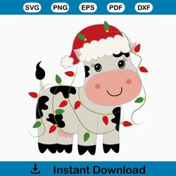 Christmas cow svg, Cow with Christmas lines svg jpg png Christmas Silhouette & Cricut Cut Files, clip art CHSVG161