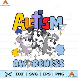 Bluey Heeler Family Autism Awareness PNG