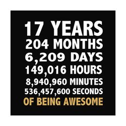 17 years 204 months 6209 days of being awesome svg, birthday svg, birthday party svg, birthday gifts, birthday shirts, a
