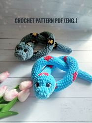 Snake plush crochet pattern No sew do it yourself Amigurumi tutorial PDF in English
