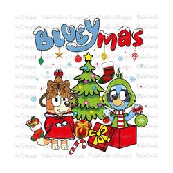Blue Dog Christmas Png, Blue Dog and Family Png, Christmas Cartoon Png, Funny Christmas 2023 Png, Pink Christmas Png, Ch