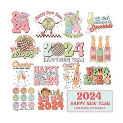 Happy New Year 2024 Png Bundle, Disco Ball New Year&39s PNG , Retro Happy New Year Sublimation Bundle, Digital Download,