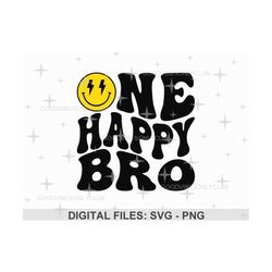 One Happy Bro SVG PNG, Birthday Brother, Retro Wavy Text, 1st Birthday, Happy Face Sublimation Design, Cricut/Silhouette