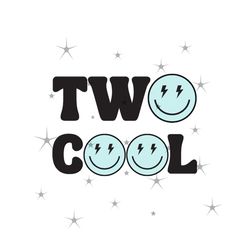 Two Cool PNG SVG, 2nd Birthday SVG, Retro Wavy Text, Bolt Happy Face, Trendy Sublimation Design, Digital Craft Files tsh