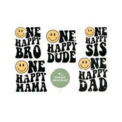 One Happy Dude PNG SVG, 1st Birthday SVG, Retro Wavy Text, Happy Face, Trendy Sublimation Design, Digital Craft Files Fo