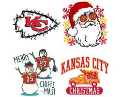 Kansas City Christmas Png Santa Chiefs Football PNG Instant Download Sublimation Digital Kansas City Snowflakes Santa KC
