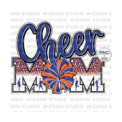 Cheer Mom PNG Image, Orange Blue Leopard Cheer Design, Sublimation Designs Downloads, PNG File