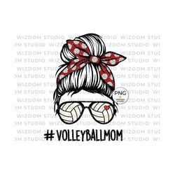 Volleyball Mom PNG Image, Red Volleyball Messy Bun Design, Sublimation Design Download, Transparent PNG