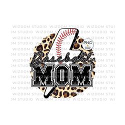 Baseball Mom PNG Image, Lightning Bolt Leopard Black Letter Design, Sublimation Designs Downloads, PNG File