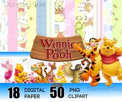 Winnie the Pooh Digital Paper Bundle PNG