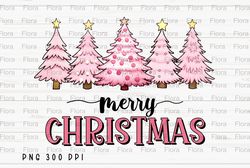 Merry Christmas PNG File, Christmas Tree Sublimation, Pink Christmas Tree Design, Instant Digital Download