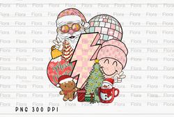 Merry Christmas PNG File, Retro Christmas Sublimation, Retro Santa, Christmas Ball, Lighting Bolt Design, Instant Digita