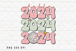 Retro Hello 2024 PNG File, Happy New Year 2024 Sublimation, 2024 PNG, Disco Ball PNG, Instant Digital Download 2