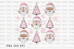 Santa Claus and Christmas Tree PNG File, Merry Christmas Sublimation, Pink Retro Santa Design, Instant Digital Download