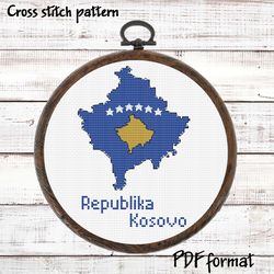 Kosovo Map Cross Stitch pattern modern, Kosovo Flag Xstitch pattern PDF, Balkan Country Cross Stitch Pattern