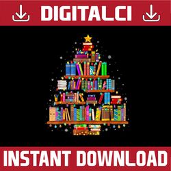 PNG ONLY Merry Christmas Tree Reading Books Lover Librarian Nerd Png, Christmas Book Tree Png, Christmas Png, Digital Do