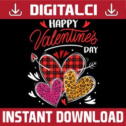 Happy Valentine's Day PNG, Three Leopard And Plaid Hearts Png, Gold Pink Leopard Heart Png, Valentine Sublimation Design