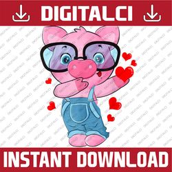 Funny Pig Heart Valentine's day Png, Cute Pig Dabbing retro Png, Pig Girl Valentines PNG, Hearts Valentines Sublimation,