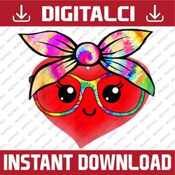Cute Heart With Tie Dye Bandana Glasses PNG, Valentine Heart Png, Tie-dye, Sublimation Designs Downloads Valentine Girls