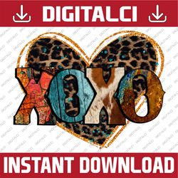XoXo Leopard Heart Png, Cowhide Western Glitter Be My Valentine Png, Xoxo Valentine Png, Valentines Day, Sublimation Des
