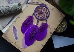 Vivid Purple Polka Dot Feather Dreamcatcher - Stylish Car Accessory