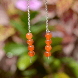 Carnelian Earrings, Drop Dangle Beads Earrings, Gemstone Silver Threader Earrings Women, Beaded Stone Earrings Orange