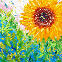 sunflower painting daisy original art impasto oil painting forget me not artwork floral abstract 12x12 canvas bouquet