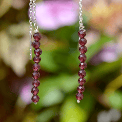 Garnet Beaded Earrings Dangle, Silver Gemstone Beads Earrings, Stone Long Dangle Earrings, Garnet Beaded Jewelry