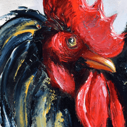 Rooster, bright bird, oil painting.