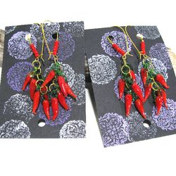 Handmade Red Hot Chili Peppers glass charms earrings/long pepper earrings eye catching design