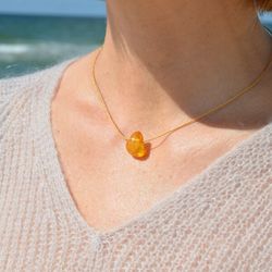 Japanese silk cord choker with small Baltic amber drop
