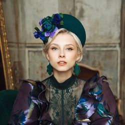 emerald flower halo -headband -hat -fascinator -derby