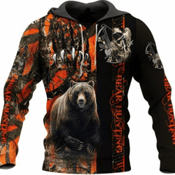 personalized bear hunting all over print hoodie zip hoodie fleece hoodie 3d, bear hunting hoodie zip hoodie 3d 4