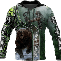 bear hunting all over print hoodie zip hoodie fleece hoodie 3d, bear hunting hoodie zip hoodie 3d 1