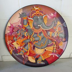 indian painting lord ganesha/ original painting/ author's painting/ round painting/ decorative panel/ wall decoration