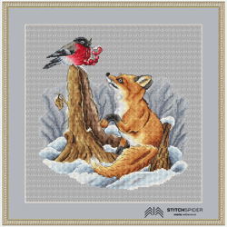 winter friends counted cross stitch pattern pdf, cssaga,cross stitch fox with bird,xstitch winter nature, stitch winter