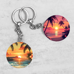 Summer Keychain Designs, Tropical Beach Keychains, Sunset Keychain Sublimation