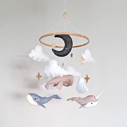 Baby mobile whales, Nursery mobile ocean, Whale mobile, Baby crib mobile boy, Nursery decor whales