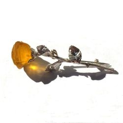 Small Yellow Rose Flower Brooch Handmade Jewelry for Women Amber Rose brooch pin silver color on dress cute gift girl
