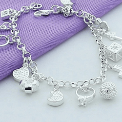 DOTEFFIL 925 Sterling Silver & 24K Gold Moon Heart Lock Cross Bracelet - Unisex Charm Bracelet for Weddings & Fashion
